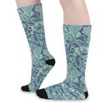Blue Sky Paisley Bohemian Pattern Print Long Socks