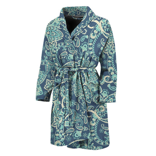 Blue Sky Paisley Bohemian Pattern Print Men's Bathrobe