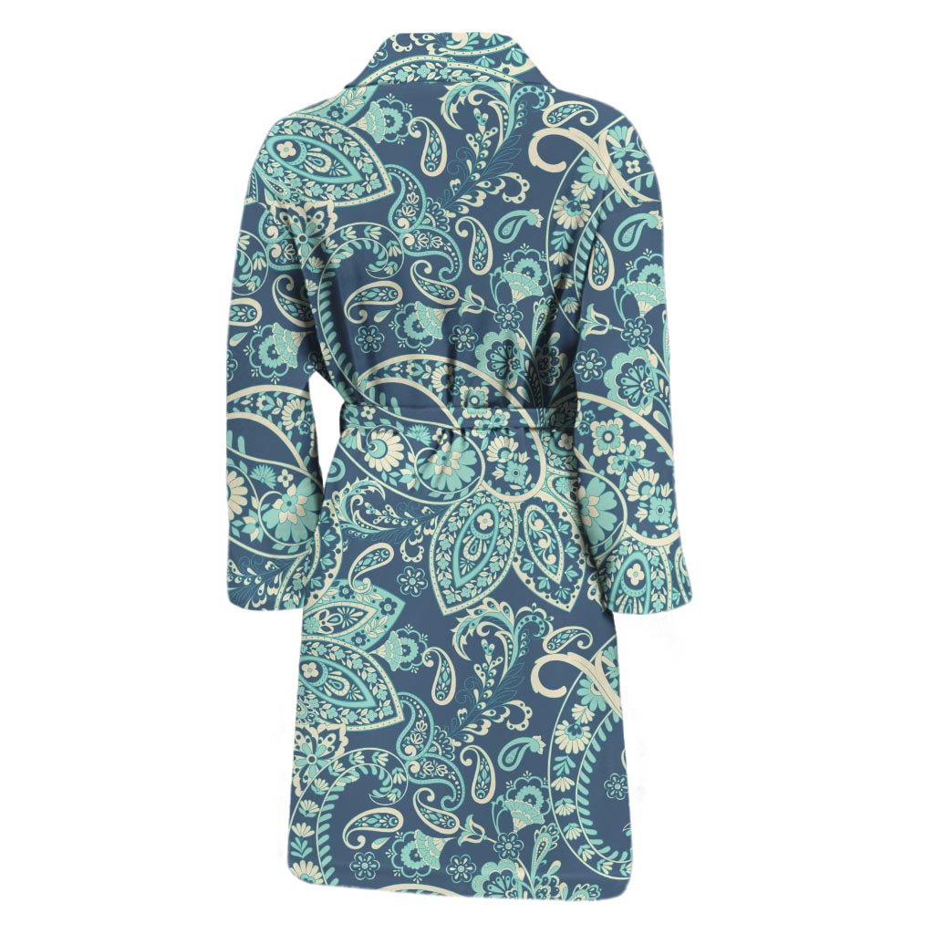 Blue Sky Paisley Bohemian Pattern Print Men's Bathrobe