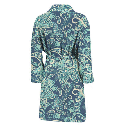 Blue Sky Paisley Bohemian Pattern Print Men's Bathrobe