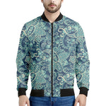 Blue Sky Paisley Bohemian Pattern Print Men's Bomber Jacket