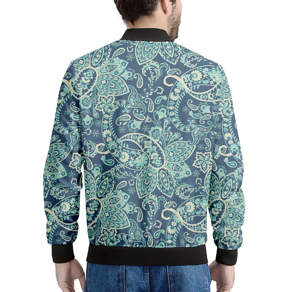 Blue Sky Paisley Bohemian Pattern Print Men's Bomber Jacket