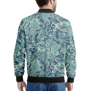 Blue Sky Paisley Bohemian Pattern Print Men's Bomber Jacket