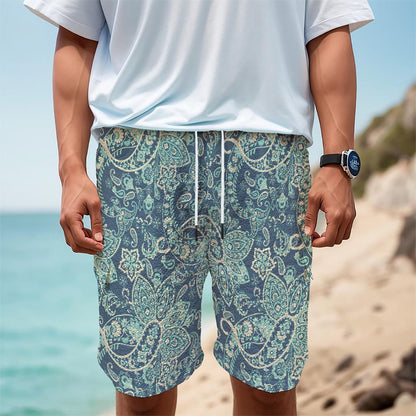 Blue Sky Paisley Bohemian Pattern Print Men's Cargo Shorts