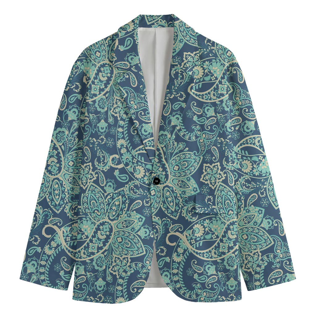 Blue Sky Paisley Bohemian Pattern Print Men's Cotton Blazer