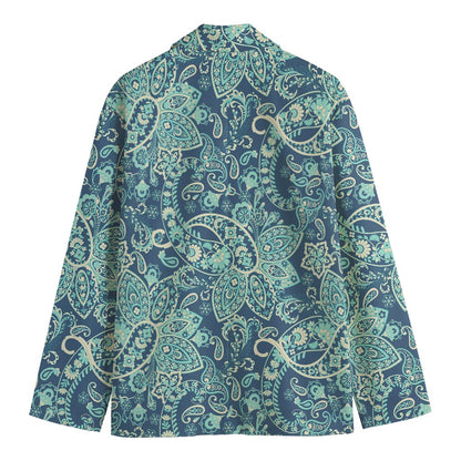 Blue Sky Paisley Bohemian Pattern Print Men's Cotton Blazer