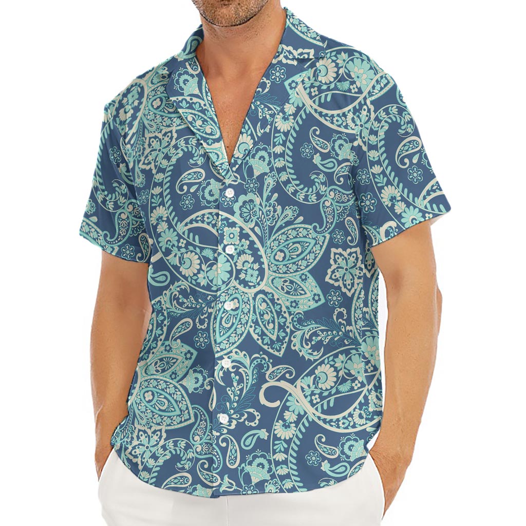 Blue Sky Paisley Bohemian Pattern Print Men's Deep V-Neck Shirt