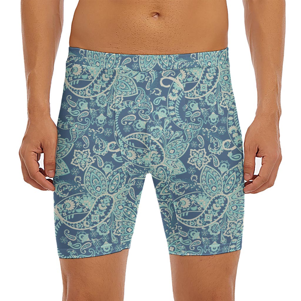 Blue Sky Paisley Bohemian Pattern Print Men's Long Boxer Briefs