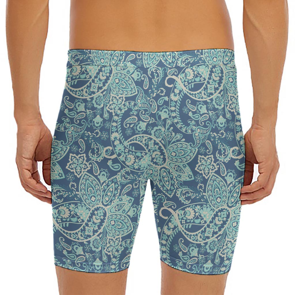Blue Sky Paisley Bohemian Pattern Print Men's Long Boxer Briefs