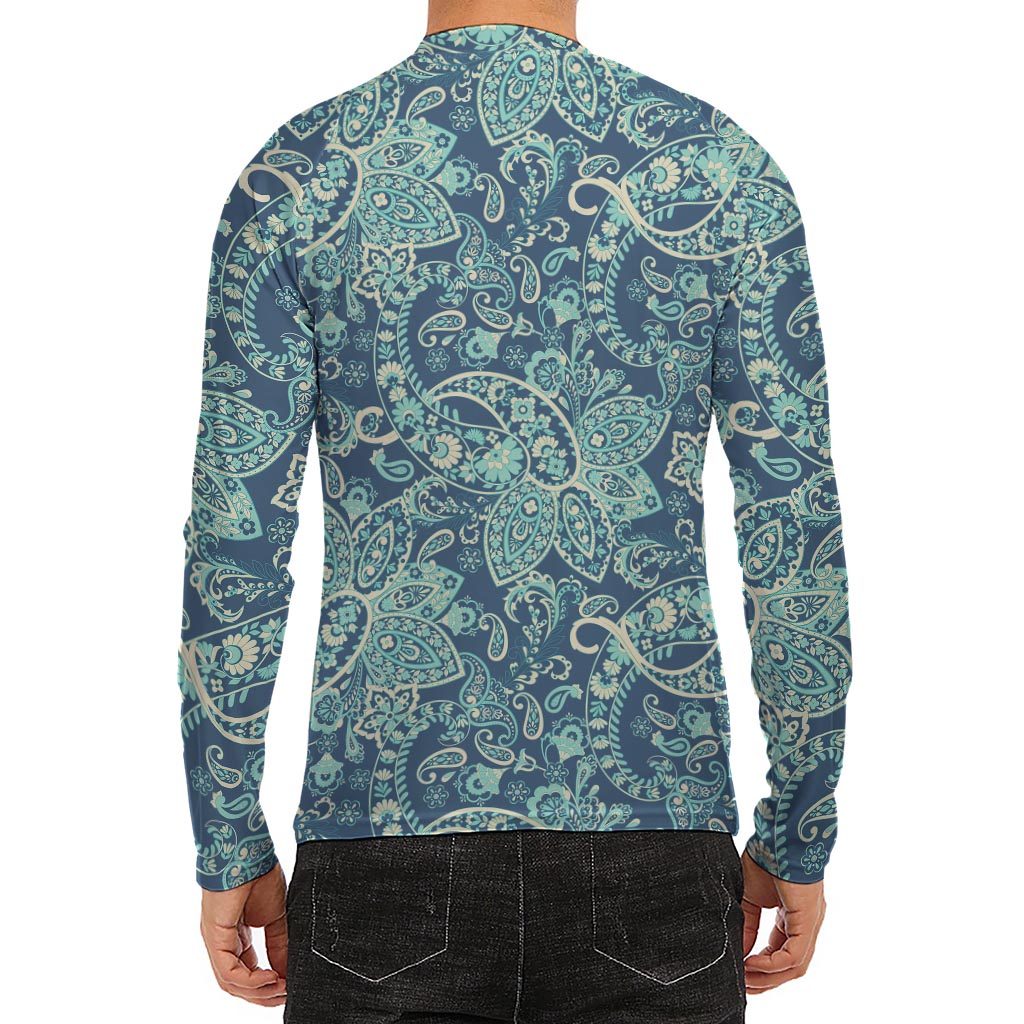 Blue Sky Paisley Bohemian Pattern Print Men's Long Sleeve Rash Guard