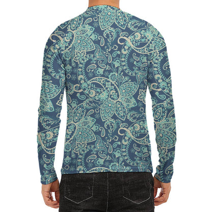 Blue Sky Paisley Bohemian Pattern Print Men's Long Sleeve Rash Guard
