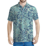 Blue Sky Paisley Bohemian Pattern Print Men's Polo Shirt