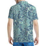 Blue Sky Paisley Bohemian Pattern Print Men's Polo Shirt