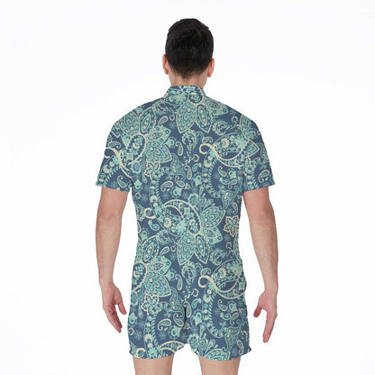 Blue Sky Paisley Bohemian Pattern Print Men's Rompers