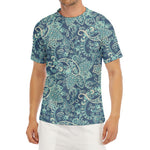 Blue Sky Paisley Bohemian Pattern Print Men's Short Sleeve Rash Guard
