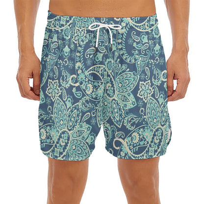 Blue Sky Paisley Bohemian Pattern Print Men's Split Running Shorts