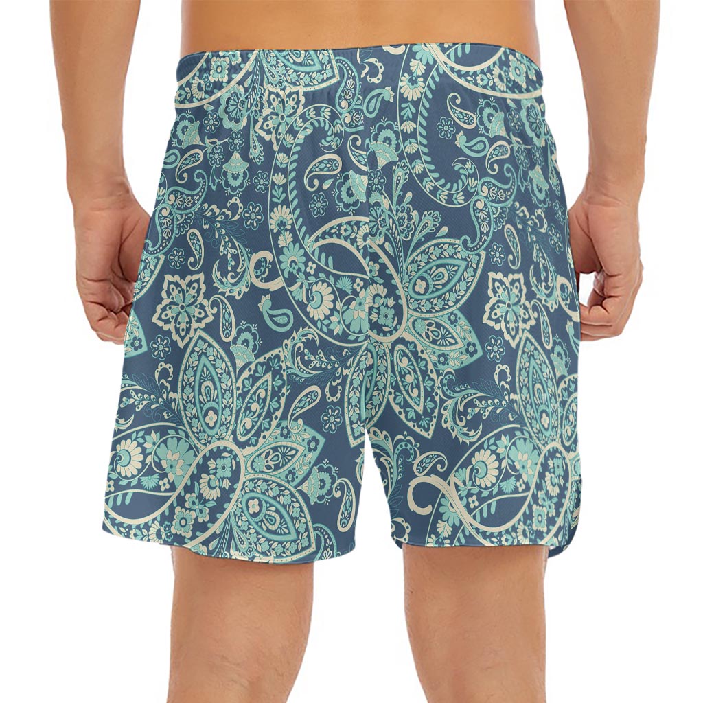 Blue Sky Paisley Bohemian Pattern Print Men's Split Running Shorts