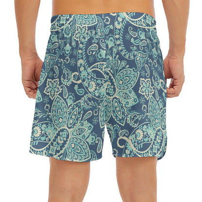 Blue Sky Paisley Bohemian Pattern Print Men's Split Running Shorts