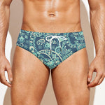 Blue Sky Paisley Bohemian Pattern Print Men's Swim Briefs