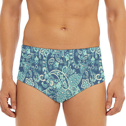 Blue Sky Paisley Bohemian Pattern Print Men's Triangle Swim Briefs