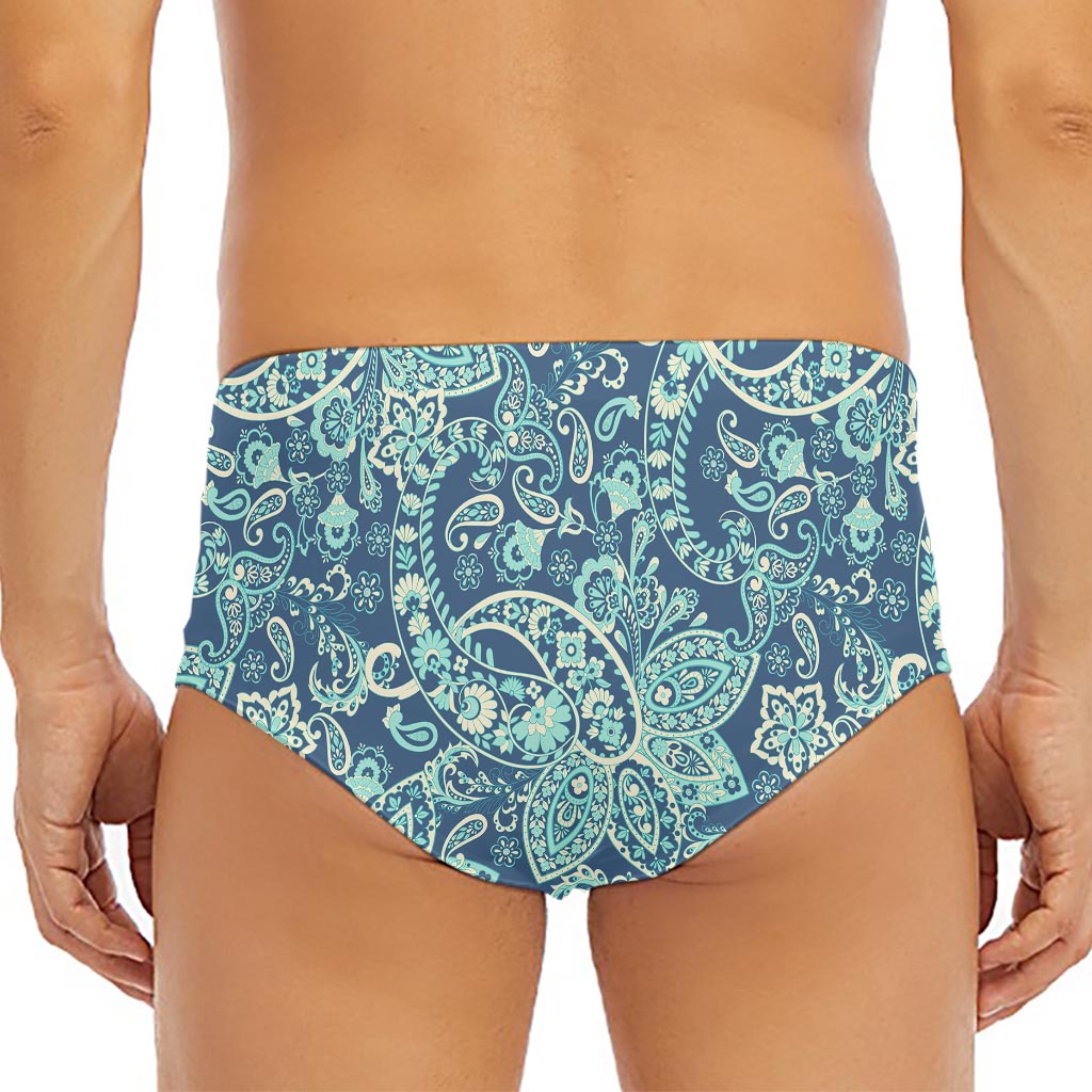 Blue Sky Paisley Bohemian Pattern Print Men's Triangle Swim Briefs