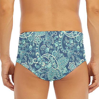 Blue Sky Paisley Bohemian Pattern Print Men's Triangle Swim Briefs