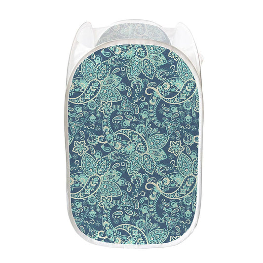 Blue Sky Paisley Bohemian Pattern Print Mesh Laundry Hamper
