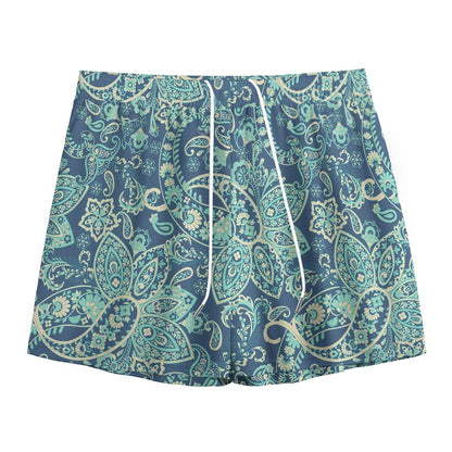 Blue Sky Paisley Bohemian Pattern Print Mesh Shorts
