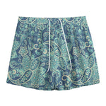 Blue Sky Paisley Bohemian Pattern Print Mesh Shorts
