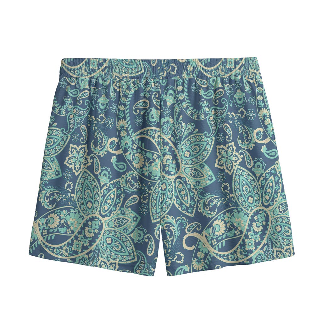 Blue Sky Paisley Bohemian Pattern Print Mesh Shorts