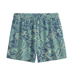 Blue Sky Paisley Bohemian Pattern Print Mesh Shorts