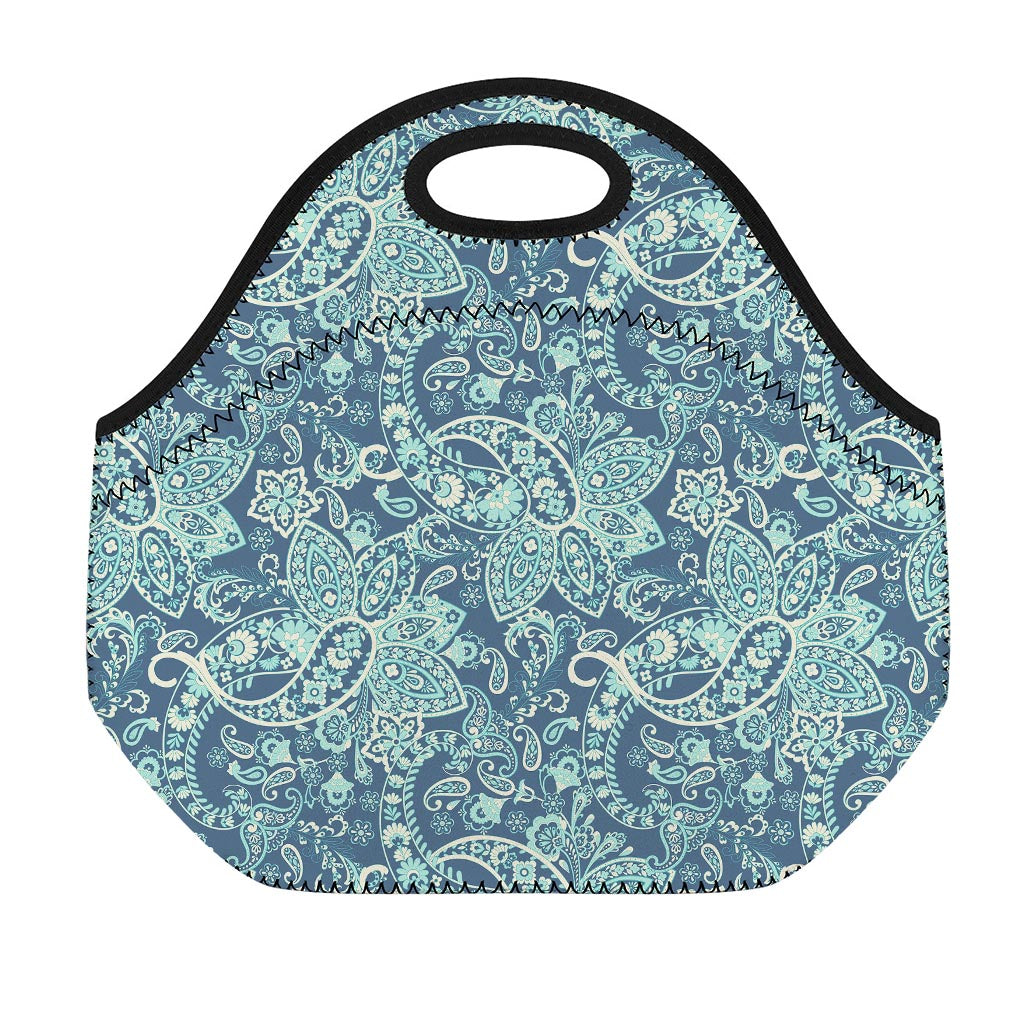 Blue Sky Paisley Bohemian Pattern Print Neoprene Lunch Bag