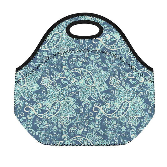 Blue Sky Paisley Bohemian Pattern Print Neoprene Lunch Bag