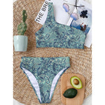 Blue Sky Paisley Bohemian Pattern Print One Shoulder Bikini Top