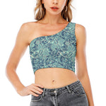 Blue Sky Paisley Bohemian Pattern Print One Shoulder Crop Top