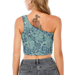 Blue Sky Paisley Bohemian Pattern Print One Shoulder Crop Top