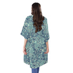 Blue Sky Paisley Bohemian Pattern Print Open Front Beach Cover Up