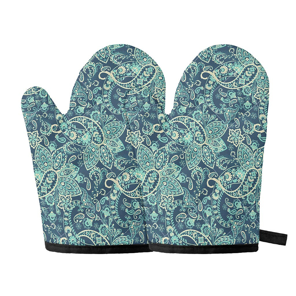 Blue Sky Paisley Bohemian Pattern Print Oven Mitts