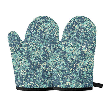 Blue Sky Paisley Bohemian Pattern Print Oven Mitts