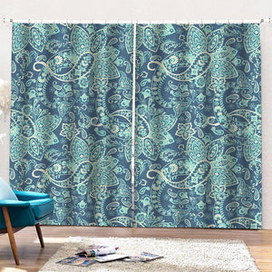 Blue Sky Paisley Bohemian Pattern Print Pencil Pleat Curtains