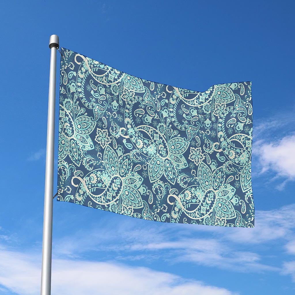 Blue Sky Paisley Bohemian Pattern Print Polyester Flag