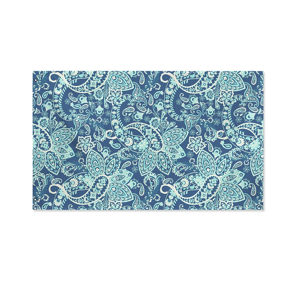 Blue Sky Paisley Bohemian Pattern Print Polyester Flag