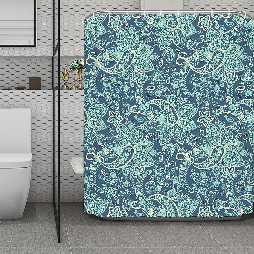 Blue Sky Paisley Bohemian Pattern Print Polyester Shower Curtain