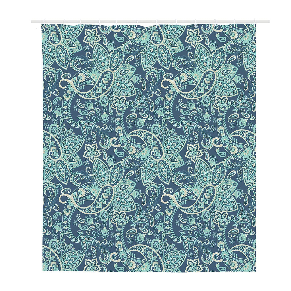 Blue Sky Paisley Bohemian Pattern Print Polyester Shower Curtain