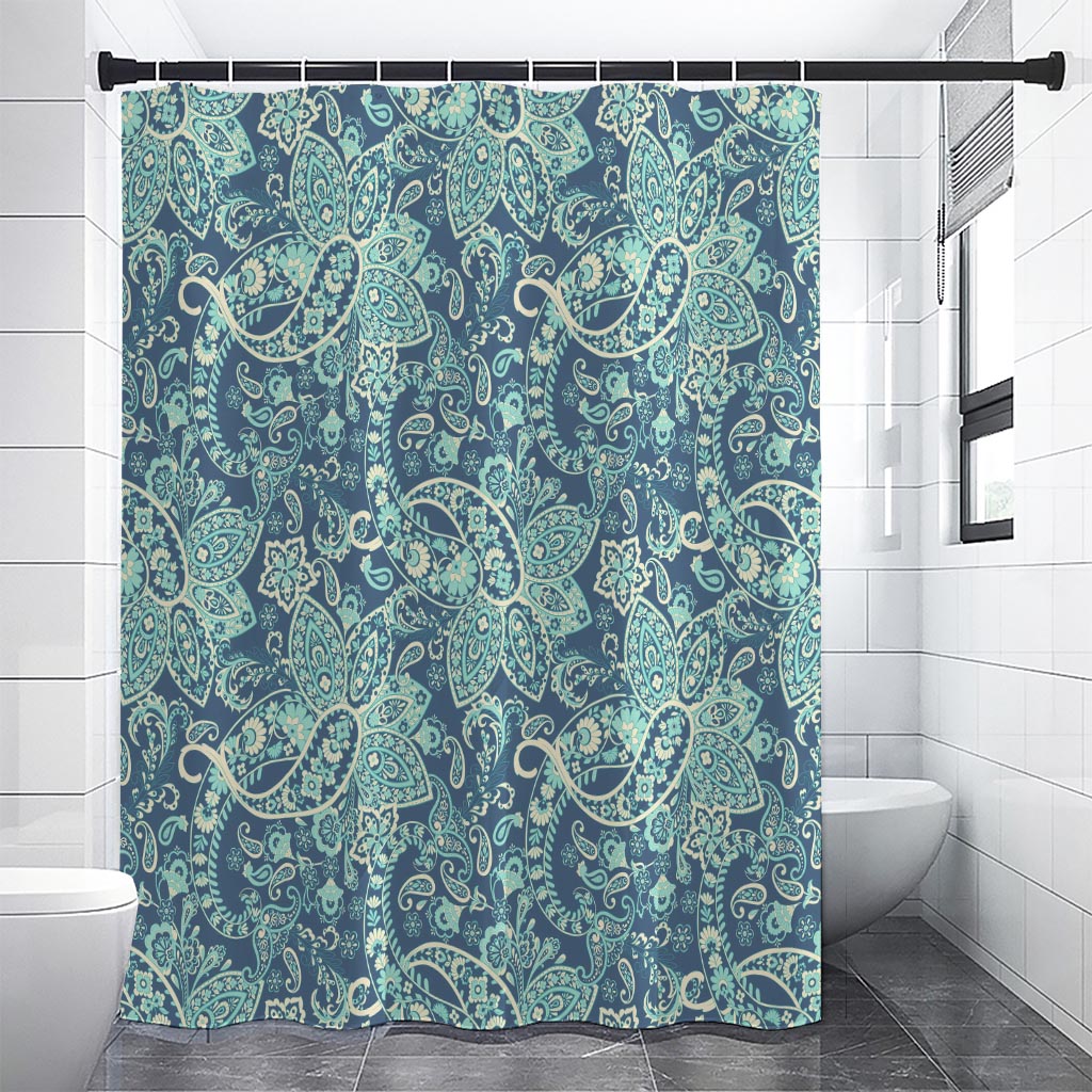 Blue Sky Paisley Bohemian Pattern Print Premium Shower Curtain