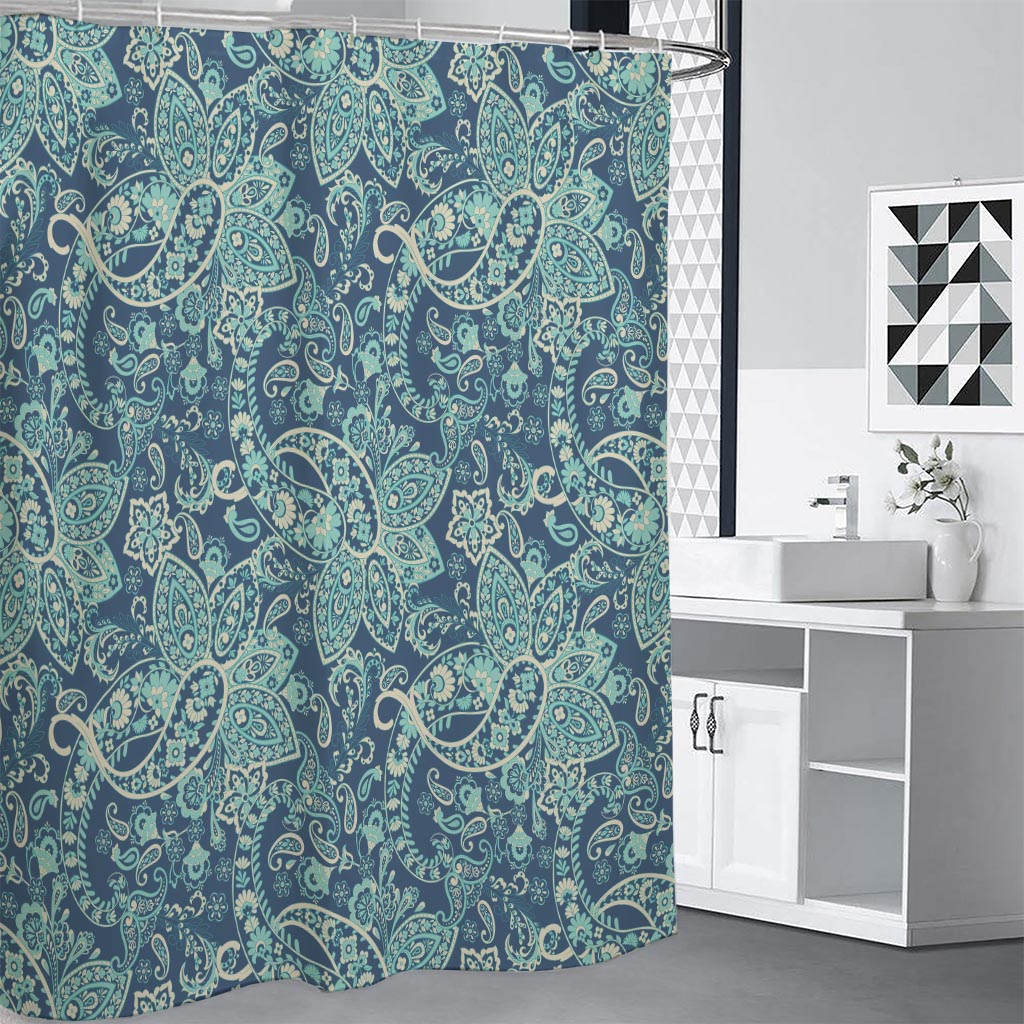 Blue Sky Paisley Bohemian Pattern Print Premium Shower Curtain