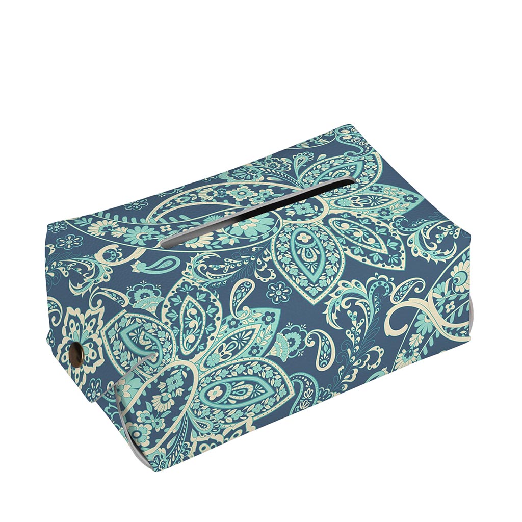 Blue Sky Paisley Bohemian Pattern Print Rectangle Tissue Box Cover