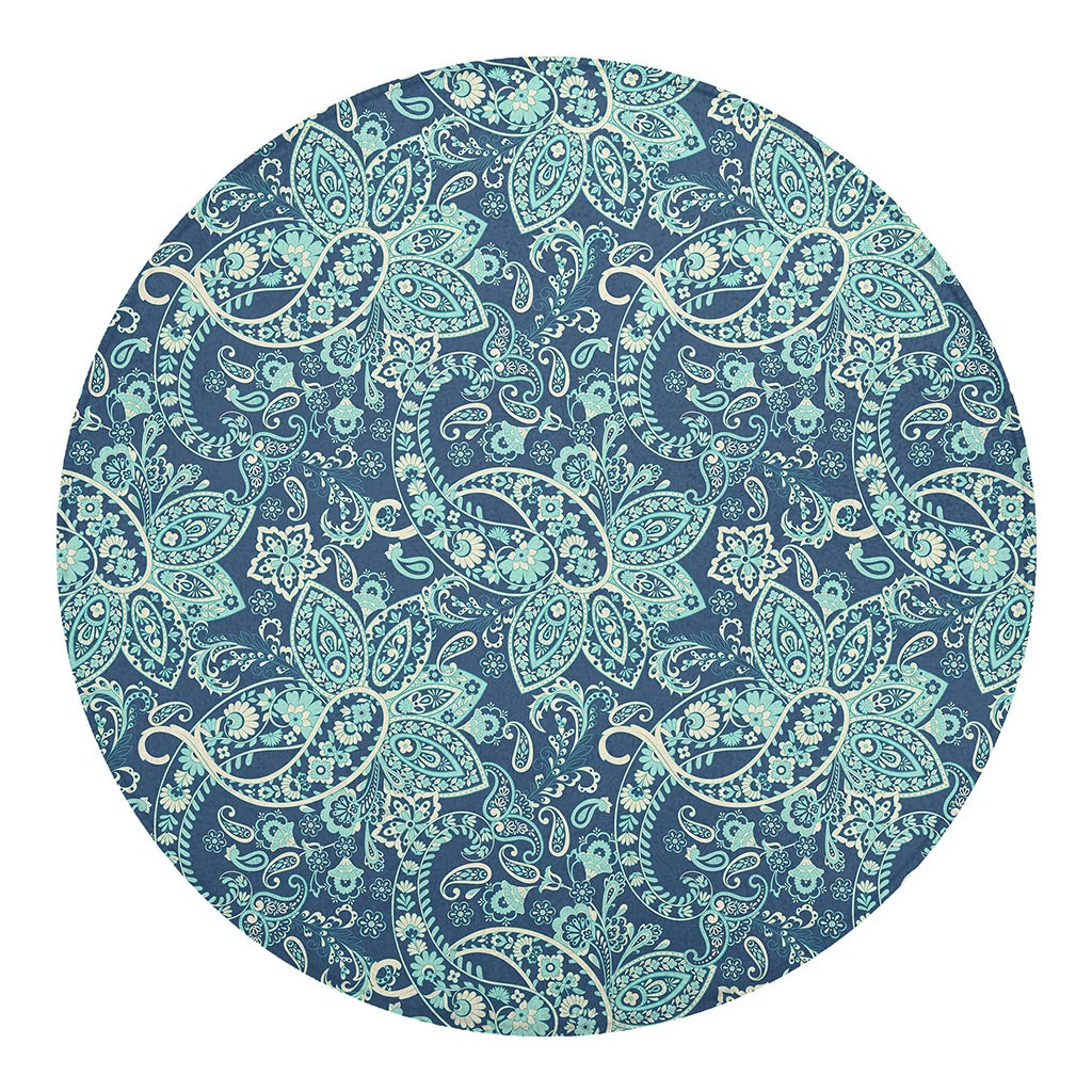 Blue Sky Paisley Bohemian Pattern Print Round Blanket
