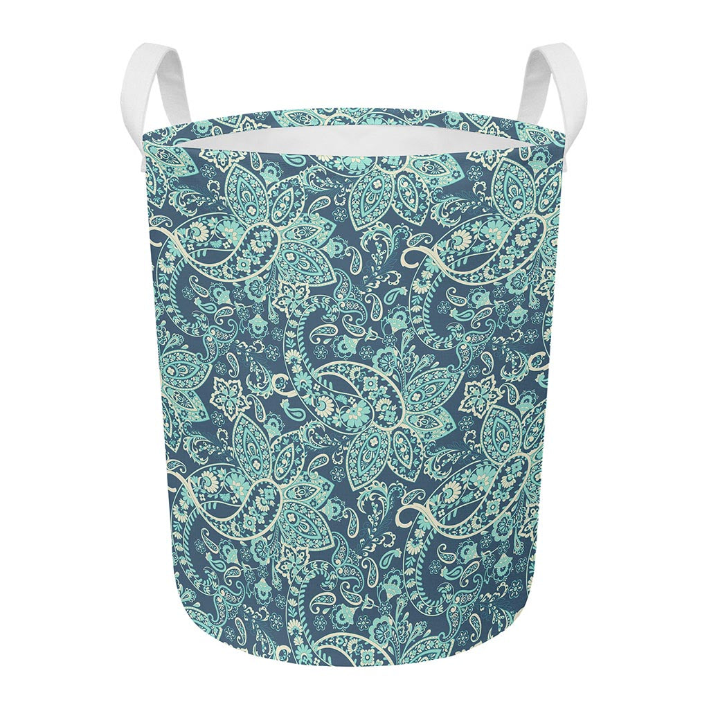Blue Sky Paisley Bohemian Pattern Print Round Laundry Basket