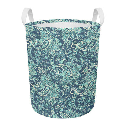Blue Sky Paisley Bohemian Pattern Print Round Laundry Basket